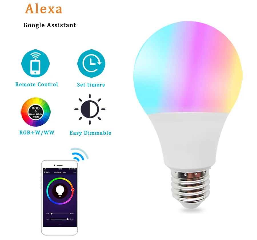 110V 220V Bluetooth E27 RGBW LED Bulb Lights 5W 10W 15W RGB Lampada Changeable Colorful RGBWW LED Lamp With Remote+Memory Mode (5)