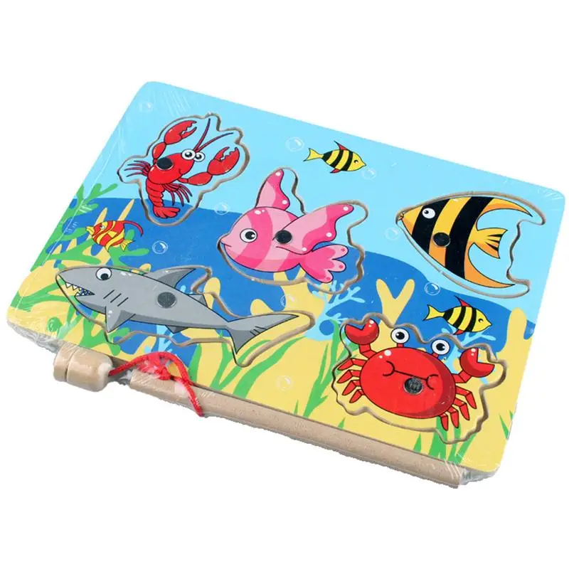 Baby Educational Toys 7-15Pcs Fish Wooden Magnetic Fishing Toy Set Fish Game  Educational Fishing Toy