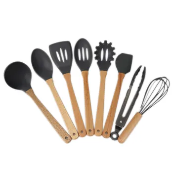 

8pcs/set Silicone Cooking Tools Set Kitchen Cooking Utensils Set with Bamboo Wood Handles Nonstick Cookware kitchen tools