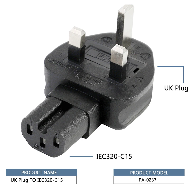 Uk 3 полюс штекерным Iec 320 C15 штепсельной вилки, Великобритания, чтобы C15 Ac Мощность адаптер Pdu/Ups сервер, штепсельная вилка британского стандарта. Промышленный тяжелый конвертер