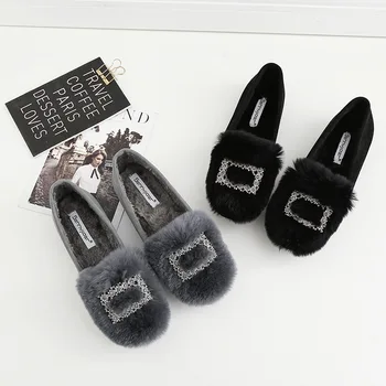 

Winter Shoes Women Casual Female Sneakers Crystal Autumn Women's Moccasins Loafers Fur Round Toe Flats Rhinestone New Fall