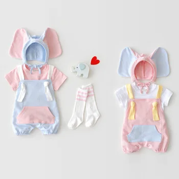 

0-3T Baby Girls Rompers 2019 summer Fashion infant boys&girls baby sleeveless clothes cute elephant ears hat romper 2PCS