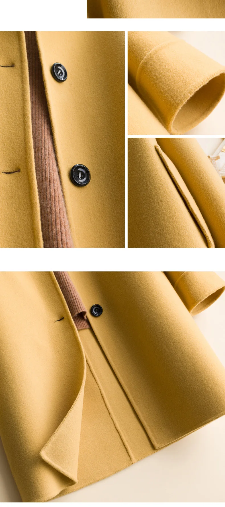 Luxury Autumn Winter New Double Sides Wool Coat Women Single Breasted Pockets Solid Loose Female Woolen Jacket G804