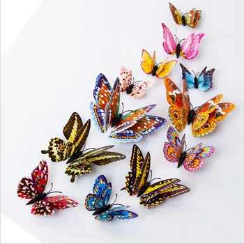 

2 sets In Total 24pcs 3d Luminous Double Layer Wings Butterfly Wall Sticker with Magnet PVC Butterflies for Party Home Decor