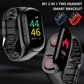 

M1 Newest 2 In 1 AI Smart Watch With Bluetooth Earphone Heart Rate Monitor Smart Wristband Long Time Standby Sport Watch Men