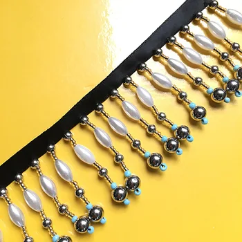 

1 Yard 5cm Ribbon Pearl Beaded lace Handmade DIY Sewing Supplies Craft For Dance skirt Tassel Decoration