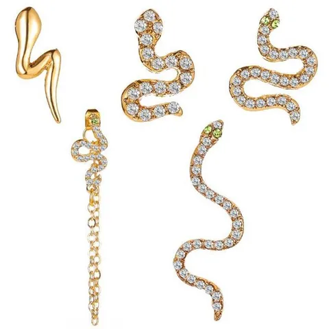 Pcs/set Punk Snake Shape Earrings Set For Women Female Rhinestone Gold Silver Color Gothic Animal Stud Earrings Cool Jewelry