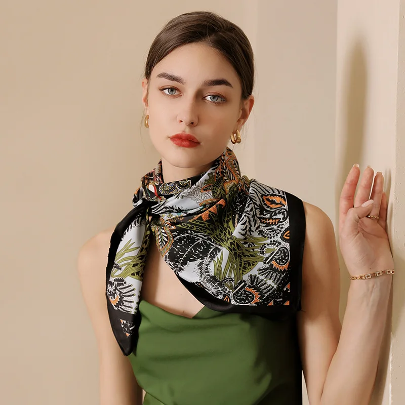 Summer Luxury Brand Silk Scarf Square Women Shawls And Wraps Fashion Office Small Hair Neck Hijabs Foulard Scarves 90*90cm 3