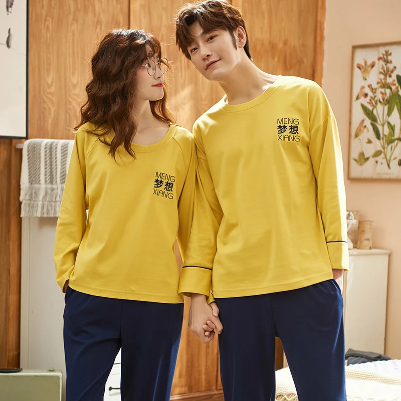 

Couple Pajama Sets 100%Cotton Pijamas Mujer Sleepwear His-and-her Home Suit Pyjama For Lover Man Woman Lovers' Clothes M-3XL