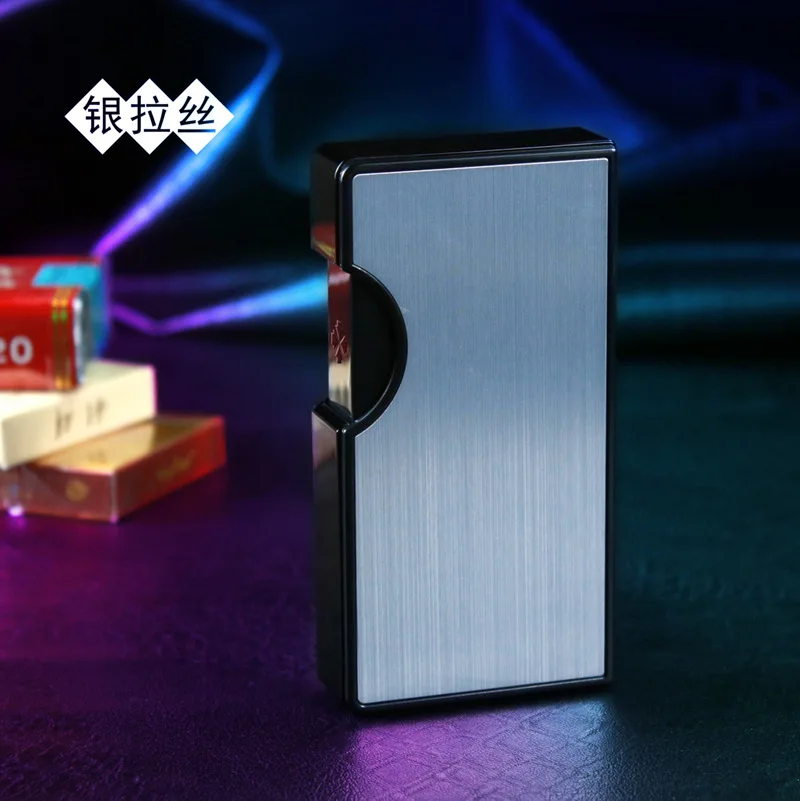 Silver Противоскользящий чехол для сигарет USB Зажигалка перезаряжаемый электронный держатель для сигарет турбо Зажигалка Palsma импульсный гаджет для мужчин - Цвет: Silver