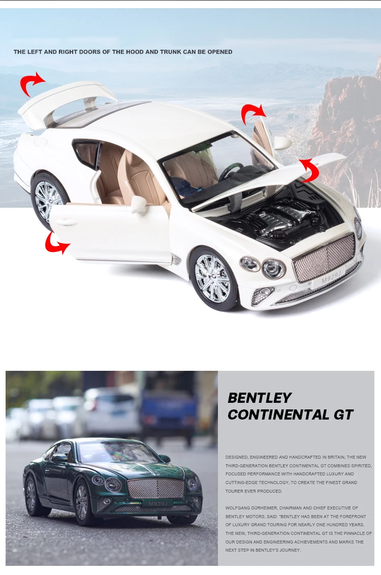 1:24 BENTLEY Continental GT Simulation Diecast Alloy Car Model Kids Toy Gift