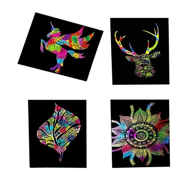 Волшебная скретч арт книга радужная бумага для заметок с деревянным стилусом