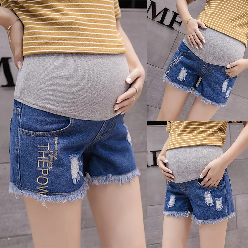 Джинсы для беременных; шорты для беременных; летние свободные брюки с дырками; Стрейчевые повседневные шорты для беременных; брюки для беременных