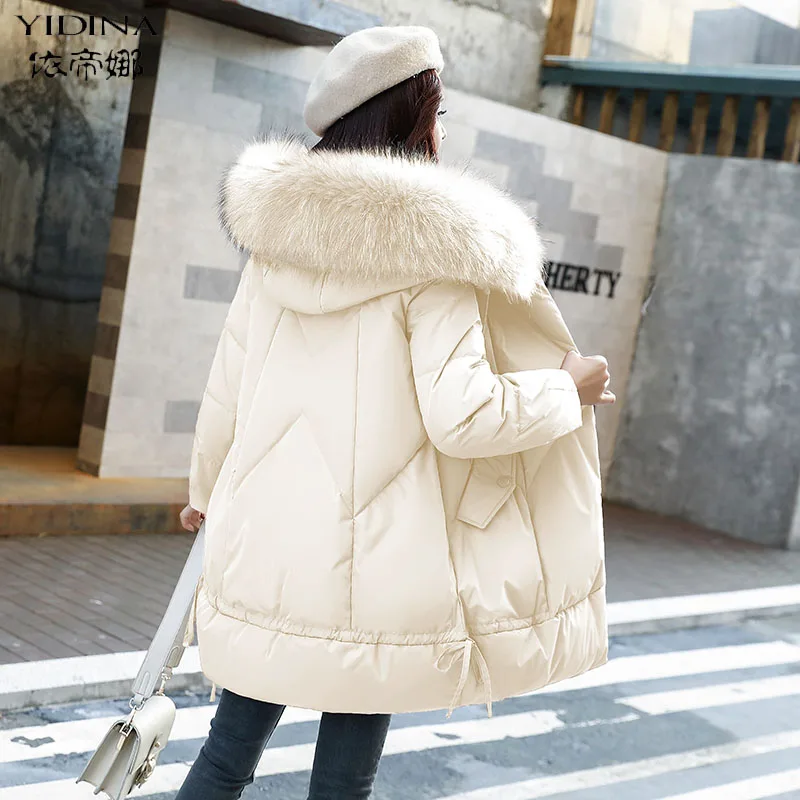 Новинка, длинное корейское модное свободное белое зимнее пальто 1025 - Цвет: creamy-white