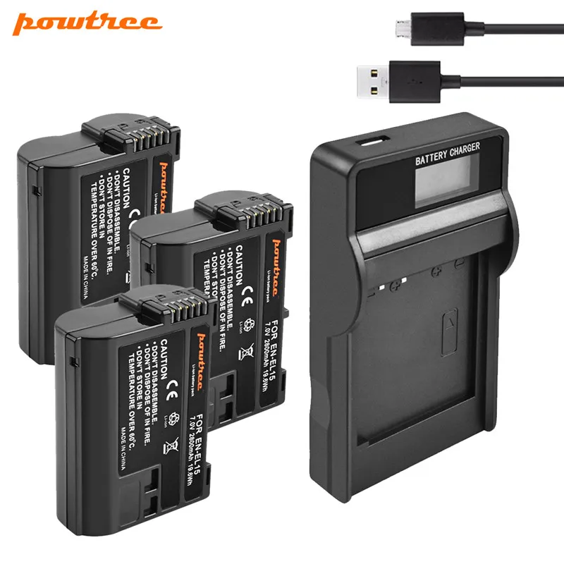 Powtree EN-EL15 ENEL15 Батарея+ ЖК-дисплей USB Зарядное устройство для Nikon D7000 D7100 D800 D800E D600 D610 D810 D7200 V1 Камера L15 RU EL15