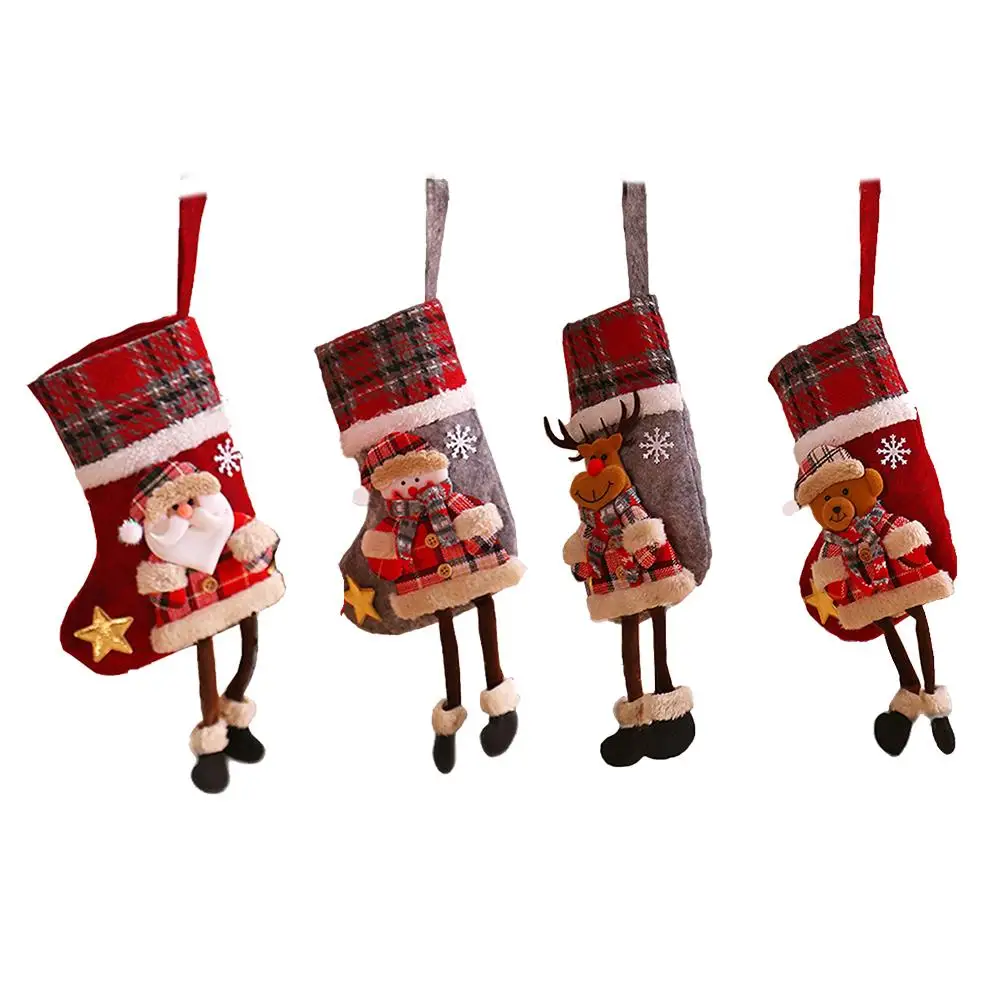 

Christmas Stockings Santa Claus Sock Cartoon Printing Burlap Gift Holders Xmas Party Decors Christmas Hanging Pendant