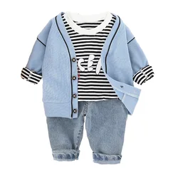 Vêtements pour bébés garçons, Cardigan, manteau, T shirt, pantalon, ensemble 3 pièces, vêtements pour nouveau nés, automne hiver 2021 