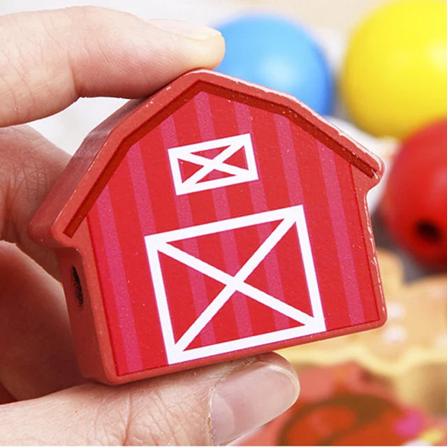 Fun wooden farm animal building blocks beaded toys baby beaded game early education Montessori children educational toys 4