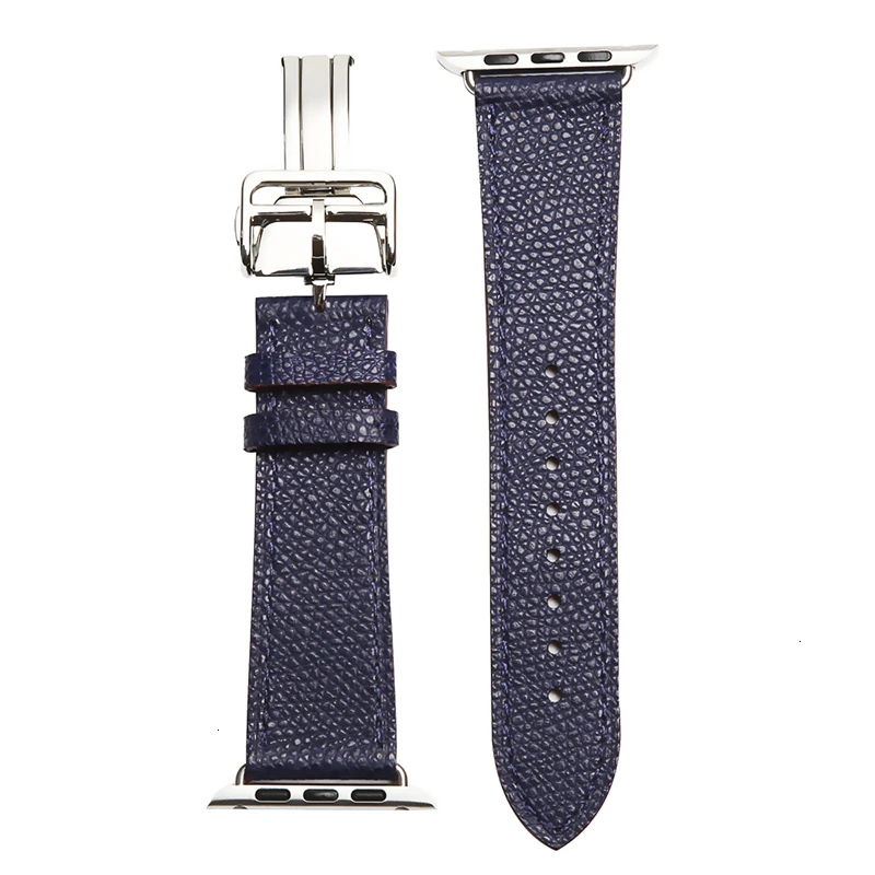 Cross pattern dkBlue Ремешок из коровьей кожи для Apple Watch, ремешок 44 мм, серия 5 iwatch 4 3 2 1, роскошная стальная пряжка 42 мм, петля 38 мм, замена браслета 40 мм - Цвет ремешка: Cross pattern dkBlue