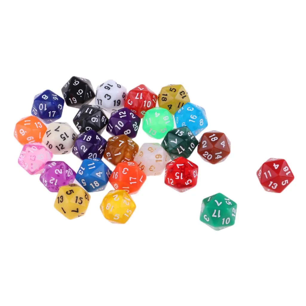 25Pcs Plastic Dice D20 Sided Number Dice for D&D RPG MTG Board Game Toy DIY