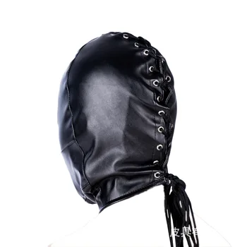 SM Leather Hood Blindfold,Head Harnes Mask With Dildo Penis Mouth Gag,Fetish Slave BDSM Bondage Gimp,Adult Sex Toy For Women Men 5