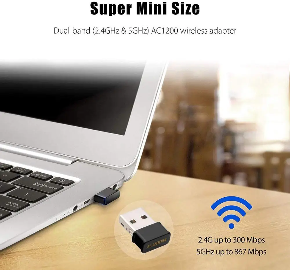 Беспроводной USB Wi Fi ключ 1200 Мбит/с для настольного ПК ноутбука 5 ГГц/867 + 2 4G/300