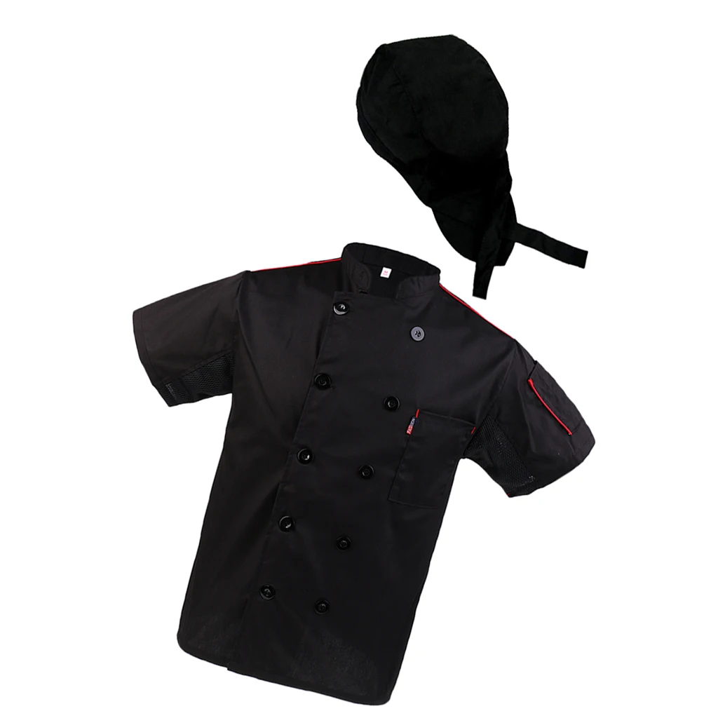 Кухня шеф-повара КУРТКА шляпа комплект рубашка Chefwear питания Спецодежда с коротким рукавом XL