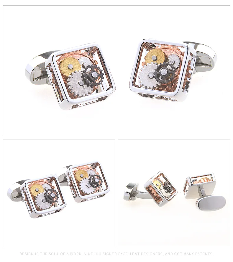Hot Sales Square Steampunk Gear Cufflinks For Mens Lepton Watch Mechanism Gear Cufflinks Fashion Men Groom wedding cufflink - Окраска металла: Титановое покрытие
