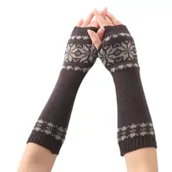 Мужские и женские жаккардовые перчатки без пальцев со снежинками, зимние вязаные перчатки, варежки с отверстием для пальцев, подарок 449F
