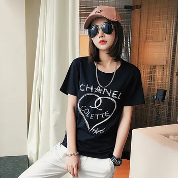 

Women's T-shirt top new 2019 street summer personality letter short sleeve round neck fashion solid color women T-shirt clothes