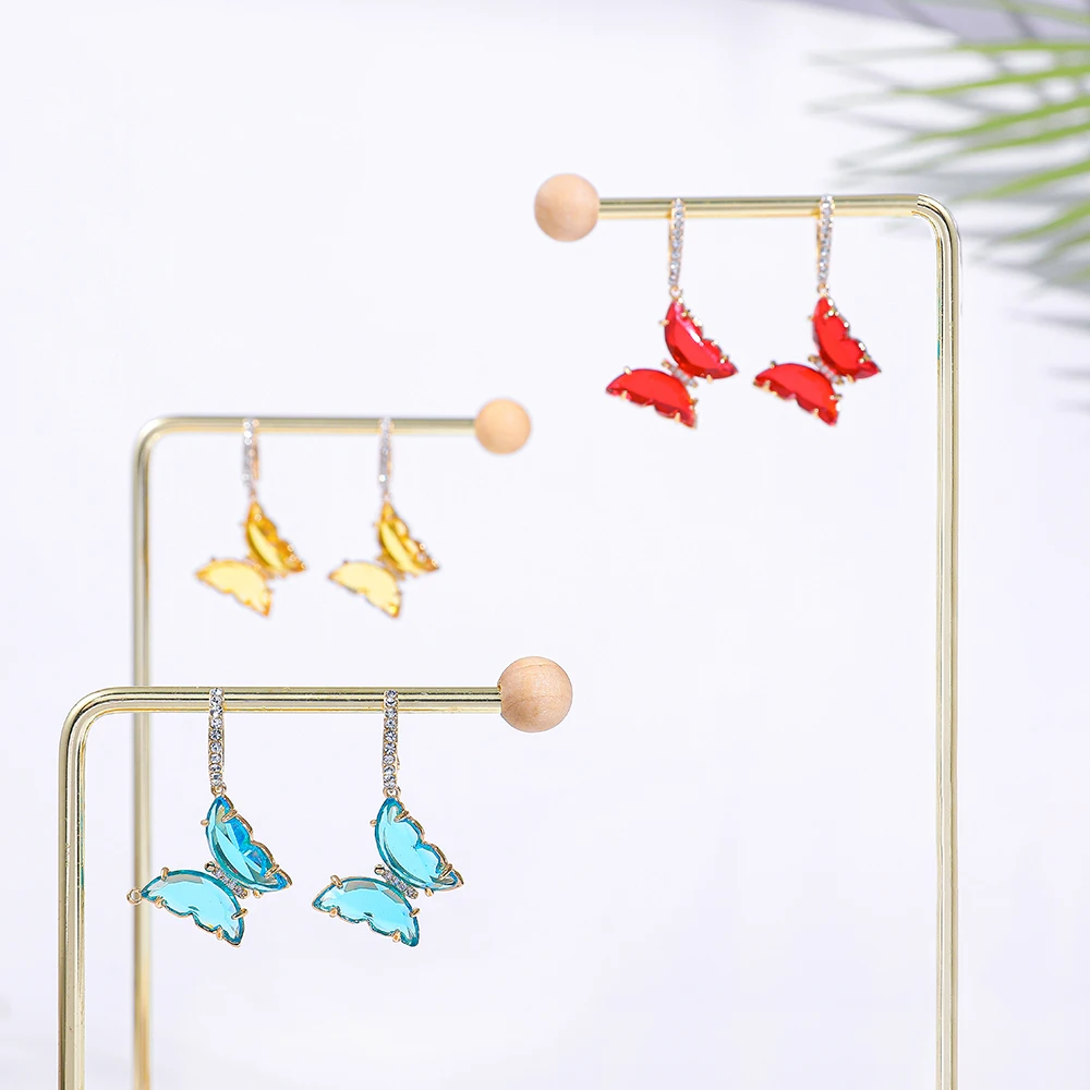 2020 Fashion Korea Crystal Butterfly Stud Earrings for Women Animal Sweet Shiny Glass Insect Girls Jewelry | Украшения и