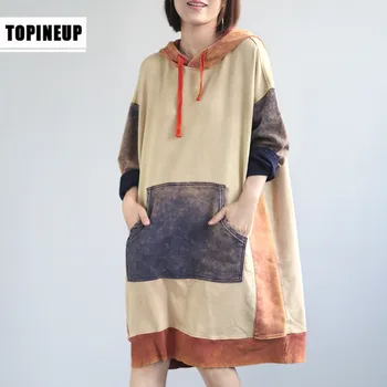 

Harajuku Patchwork Hooded Women's Sweatshirt Casual Loose Long Sleeve Hoodies Sweatshirt Female Autumn Warm Pullover Long Tops