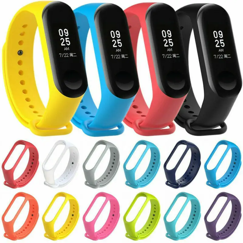 Силиконовый ремешок для умных часов из ТПУ сменный цветной браслета Xiaomi Mi Band 3 4 M3