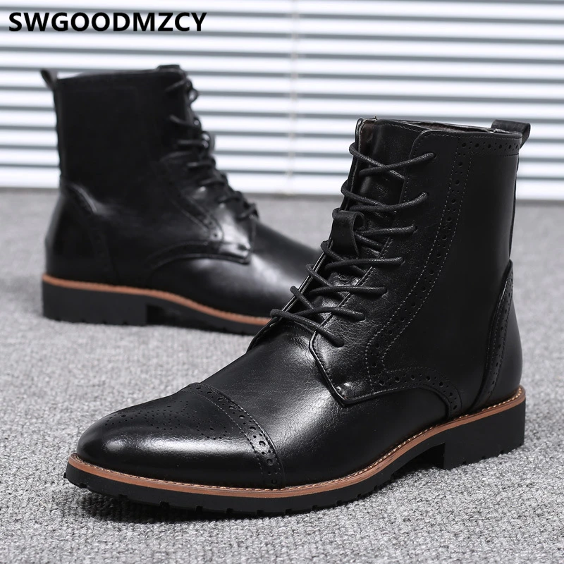 Мужские кожаные ботильоны Brogues ботинки Chukka мужская обувь + мужские официальная |