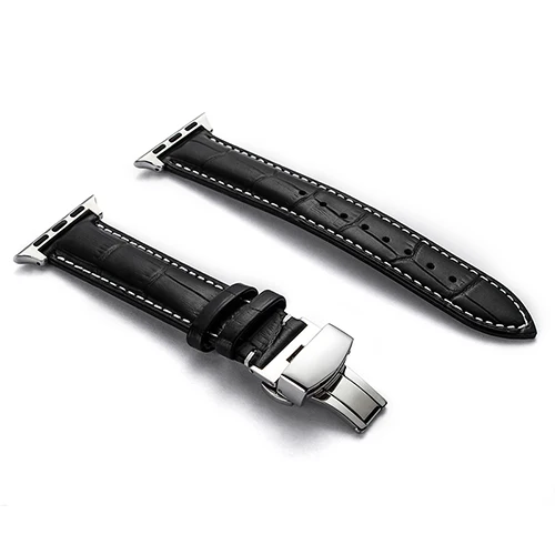 Кожаный ремешок для часов Apple Watch Band 38 мм 42 мм 44 мм 40 мм браслет с застежкой-бабочкой ремешок для часов Iwatch 5 4 3 2 1 - Цвет ремешка: Black Silver
