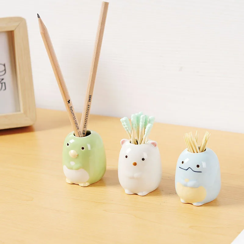 Mini Cute Toothbrush Holder Ceramics Multi Function Storage Stand Makeup Pen Holder For Home Bathroom