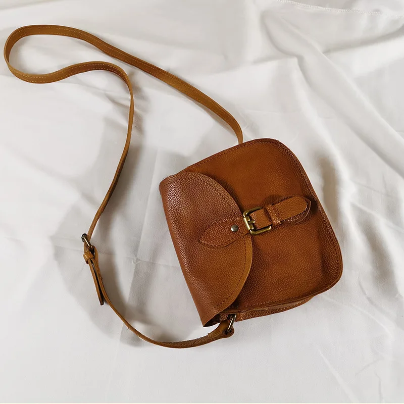 

Hot Selling Classic Style Full-grain Leather Rub Color Retro Square Sling Bag Genuine Leather Casual Simple Oblique Shoulder Bag