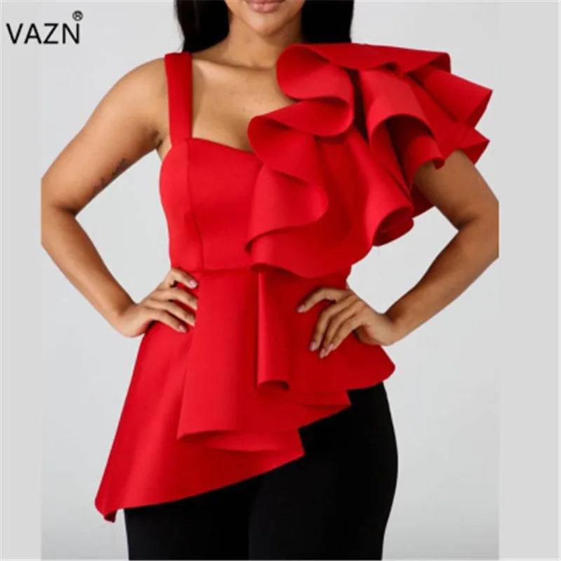 VAZN KEN1675 новые высококачественные сексуальные модные красные вечерние футболки с открытыми плечами для молодых девушек