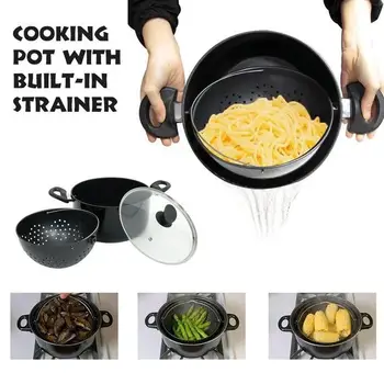 

2-in-1 Cooking Pot with a Built in Strainer Food Stays in Water Drains out Swivel Pot For Kitchen Drain Pasta Vegetables Pot