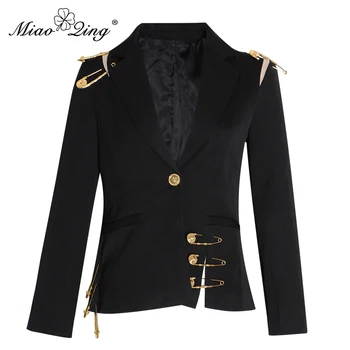 

MIAOQING Hollow Out Patchwork Lace Up Women's Blazer Notched Long Sleeve Slim Elegant Female Suit 2020 Spring Fashion New