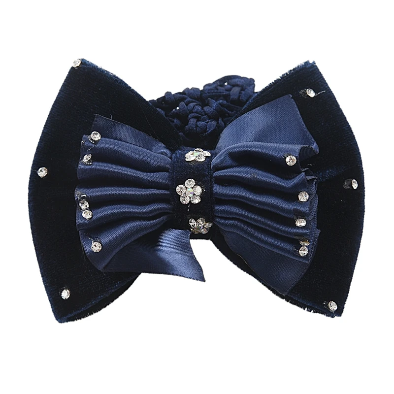 

Navy Blue Velvet Bowknot Barrette Hair Clip Snood Net for Women