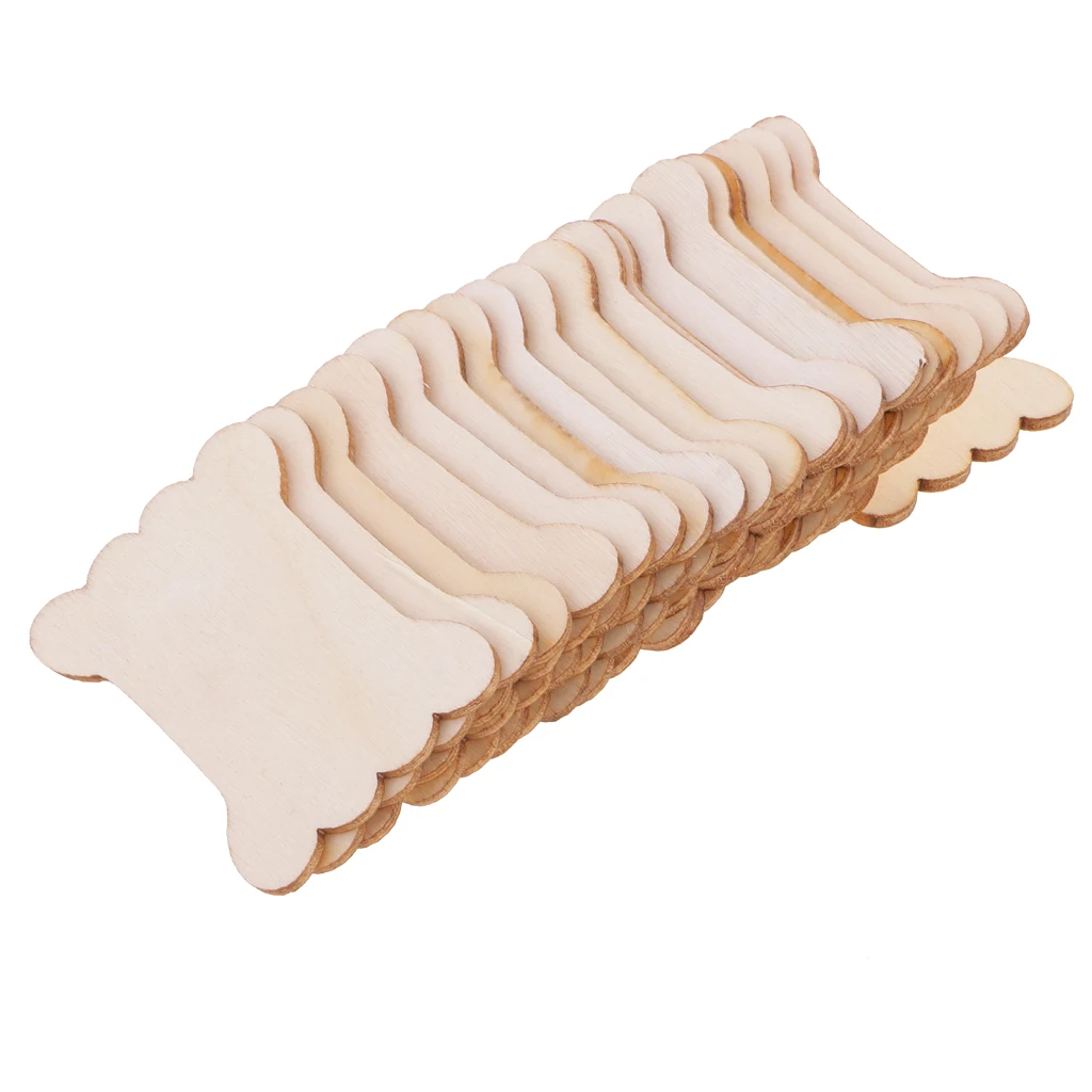 20 Pieces Natural Wood Blank Floss Bobbins Card Embroidery Thread Fishing Line Organizer Lovely Bone Shaped, 5.4x4cm