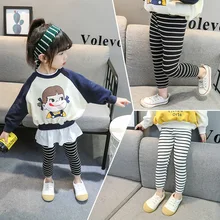 Осенняя одежда для малышей; леггинсы для девочек; Новинка года; стильные Эластичные Обтягивающие Брюки для детей; штаны в полоску; От 1 до 3 лет 5