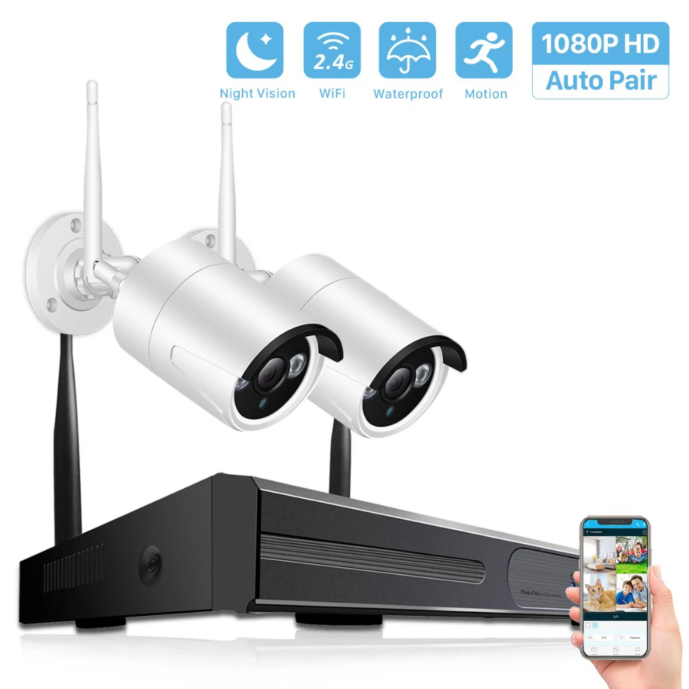 4ch NVR 2 1080P Cams 4CH/8CH CCTV Беспроводная система 1080P H.265 NVR 2.0MP наружная Водонепроницаемая Wifi камера безопасности система ночного видения комплект наблюдения - Цвет: 4ch NVR 2 1080P Cams