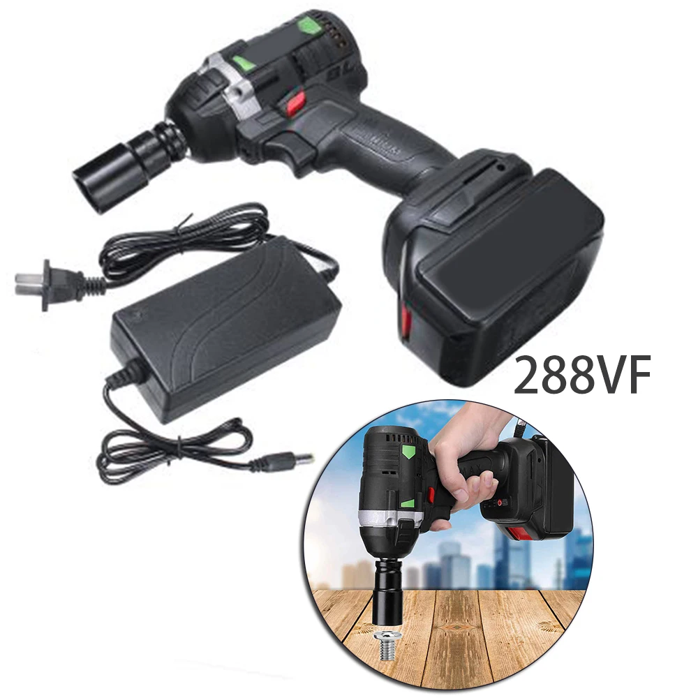 

110-240V 630N.M 288VF Cordless Electric Impact Wrench Power Tools + Battery metal wood working home furniture finshing household