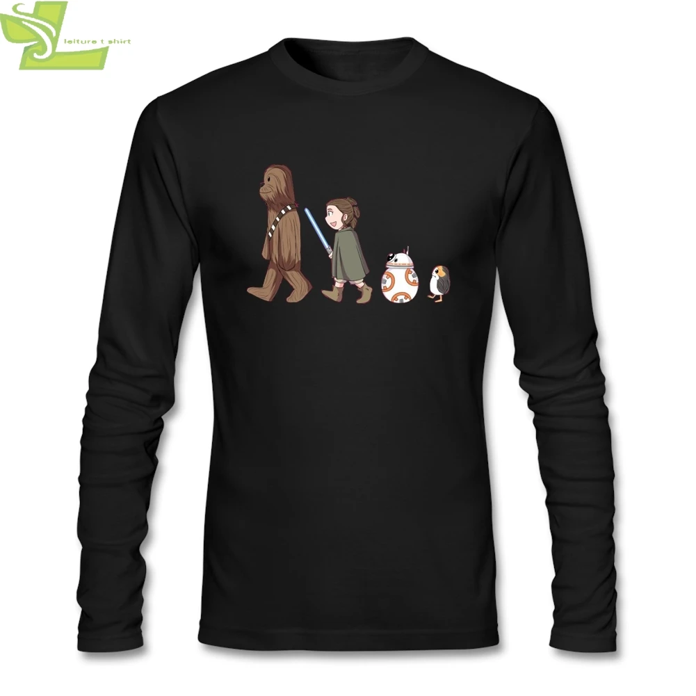 Men T-shirt Long Sleeve Round Neck Cotton Chewbacca & Rey & BB8 & Porg star wars Fashion T Shirts Men Boy