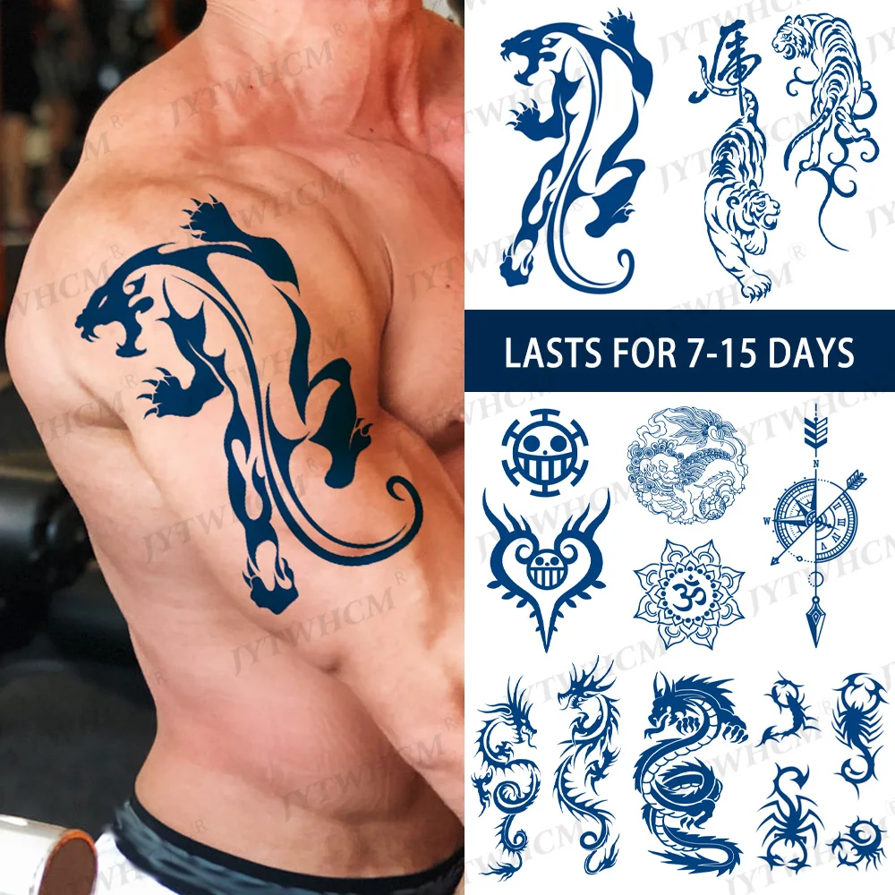 

Реалистичная Временная тату-наклейка в виде скорпиона, водостойкая поддельная наклейка с буквами s, тигр, дракон, флэш-арт, татуировки на половину руки для мужчин