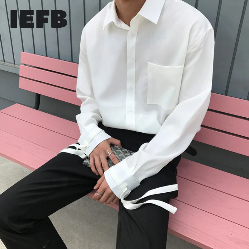 IEFB Camiseta manga larga para hombre, camisa blanca y roja, con puños, estilo vendaje, diseño informal, 2023|Camisas informales| -
