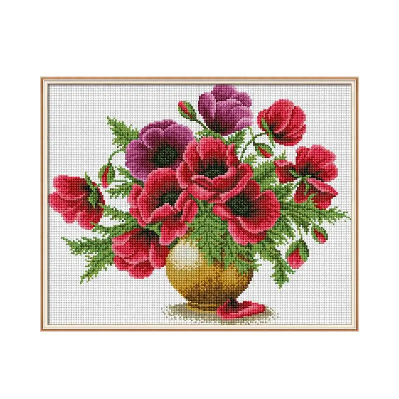 

Poppy Flower Vase 5D DIY Cross Stitch Diamond Painting Full Square Mosaic Diamond Embroidery Icons Rhinestone Picture Home Decor