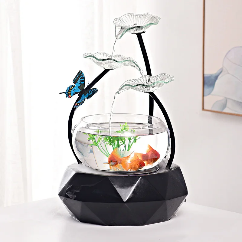 H 110 В/220 В керамический стеклянный лепестковый фонтан для воды Lucky Feng Shui водопад рыбный резервуар для воды настольные украшения украшение дома - Цвет: H